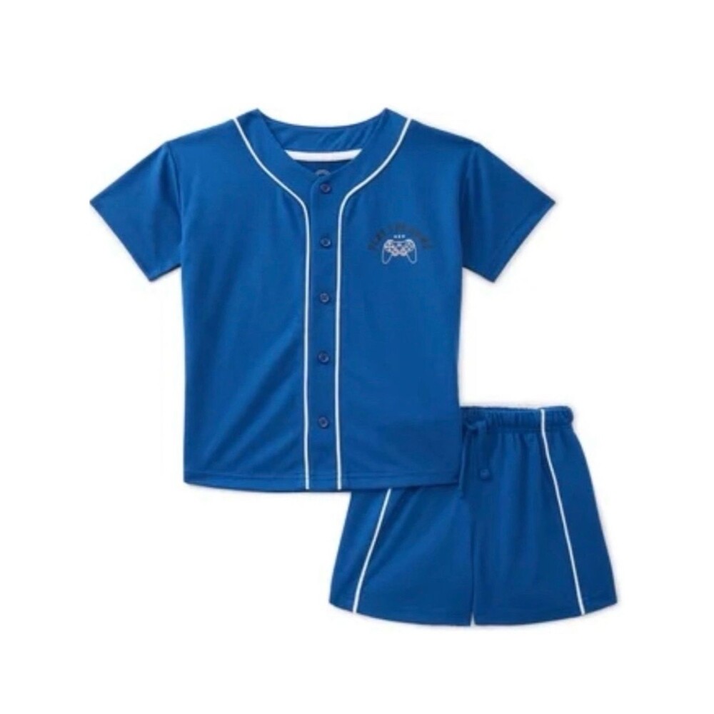 wonder nation 2 pc Navy Button-Front Gamer Graphic Shirt/shorts Sleepwear